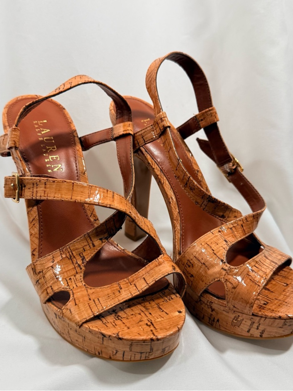 Lauren Ralph Lauren Cork-Textured Tan Platform Sandals